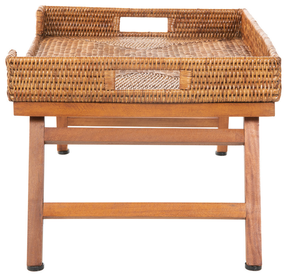 La Jolla Rattan Breakfast Tray with Foldable Legs, Honey Brown