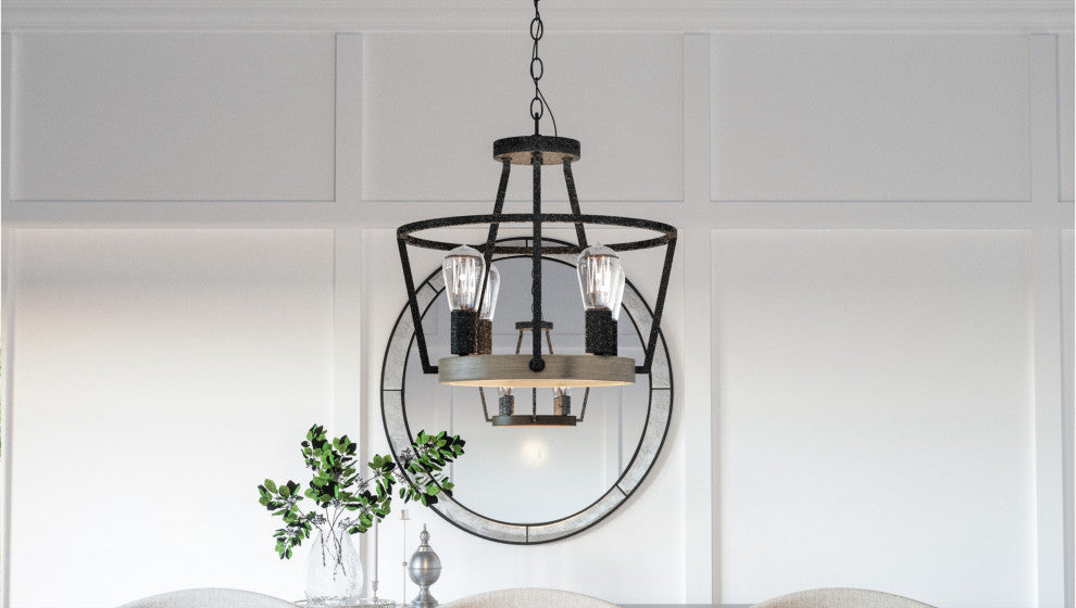 Quoizel BRT2817 Brockton 4 Light 18"W Wood Chandelier - Grey Ash