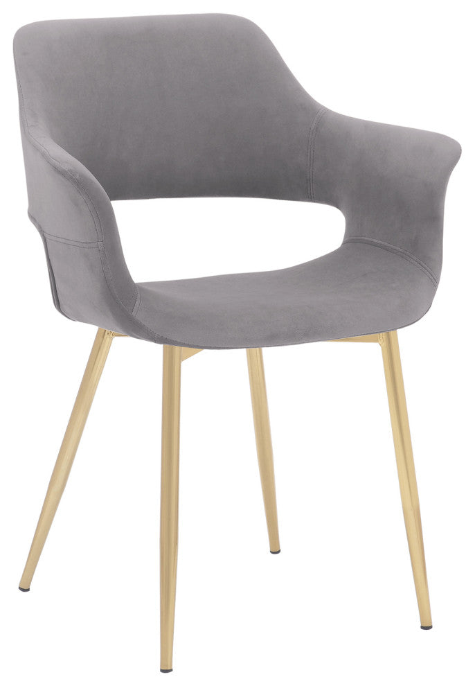 Gigi Grey Velvet Dining Room Chair with Gold Metal Legs - Set of 2