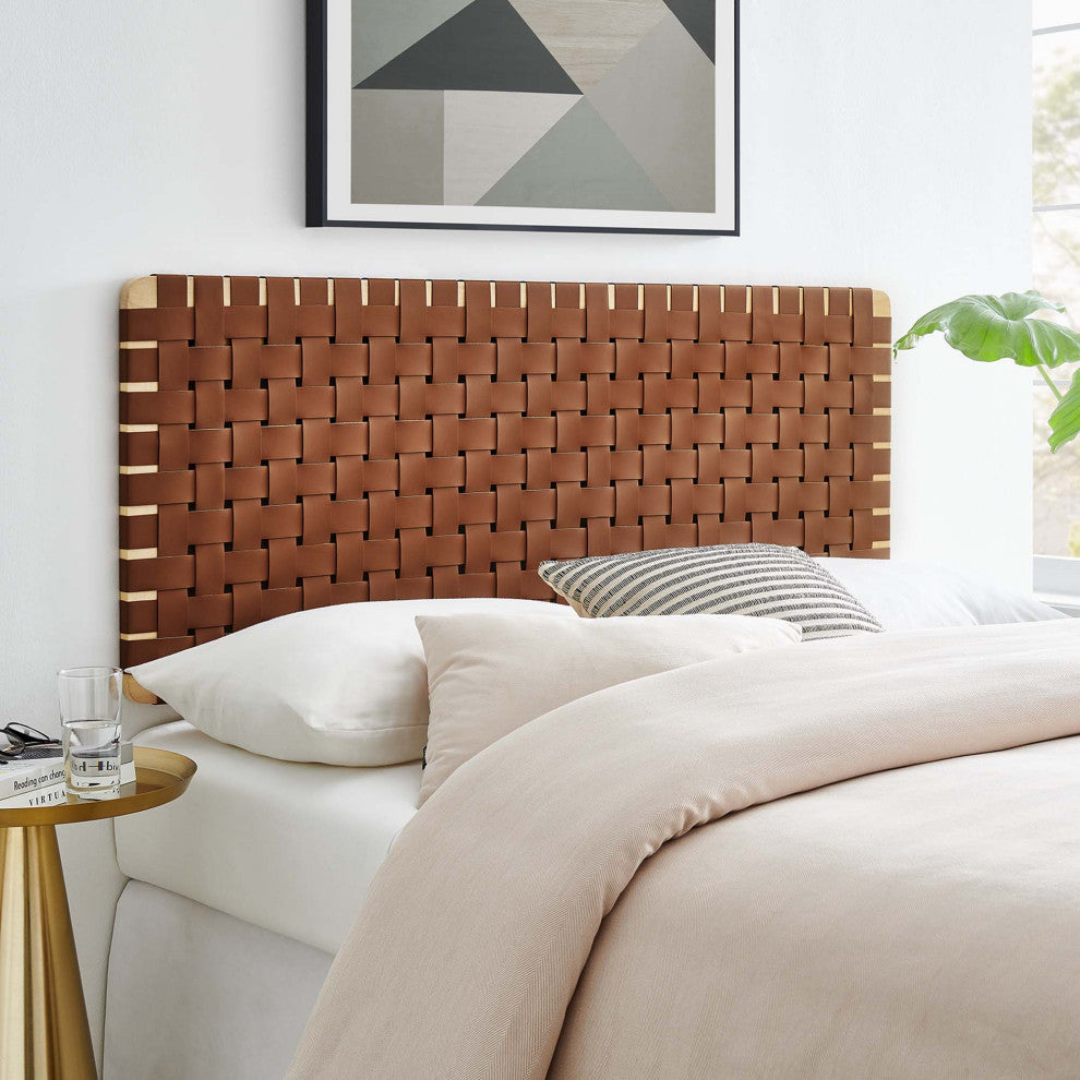 Sparta Weave Vegan Leather Full Headboard, Natural Brown