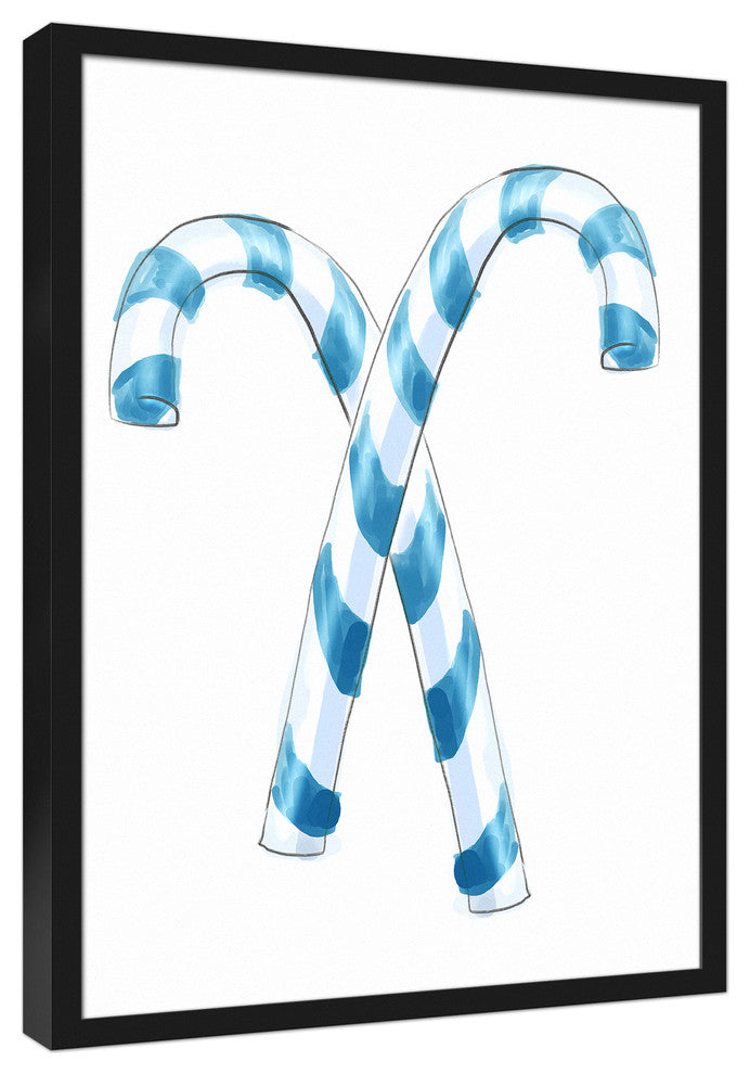 Blue Candy Canes 20x30 Black Framed Canvas
