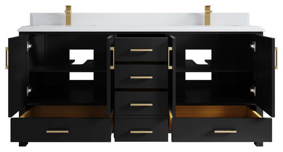 Malibu 72 Double Sink Bath Vanity in Black 1.5" White Quartz