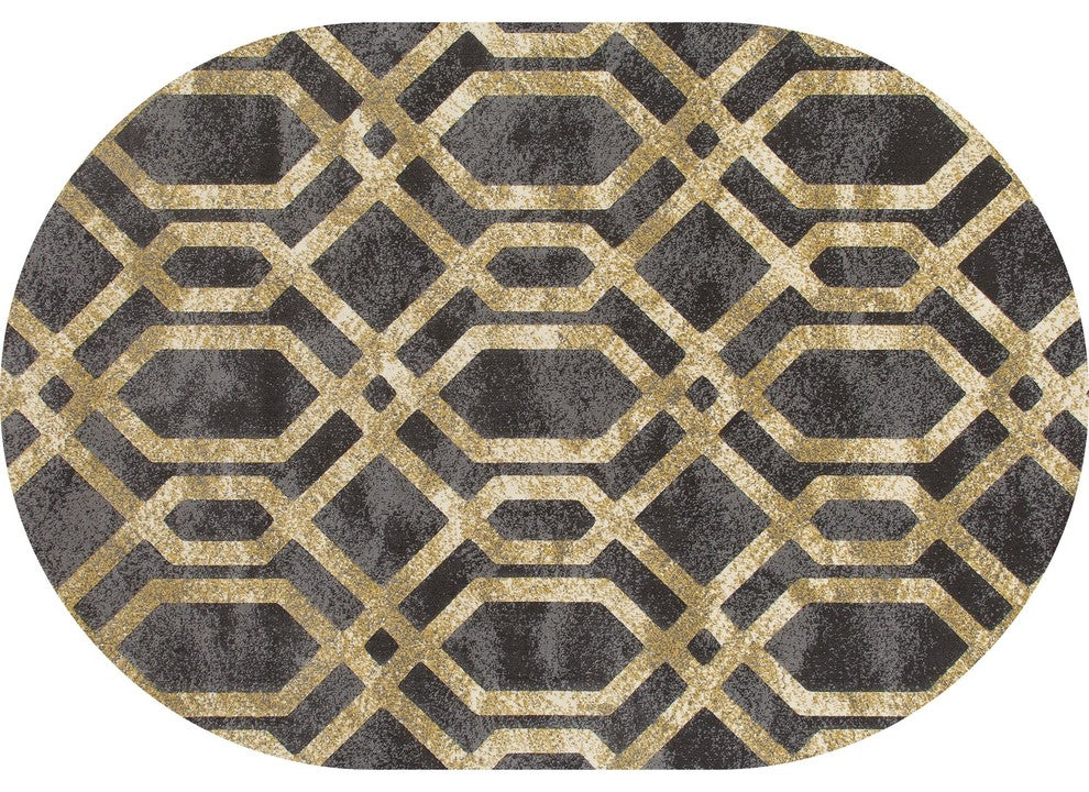 Bastille Fretwork Light Yellow 6'7"x9'6" Oval Area Rug