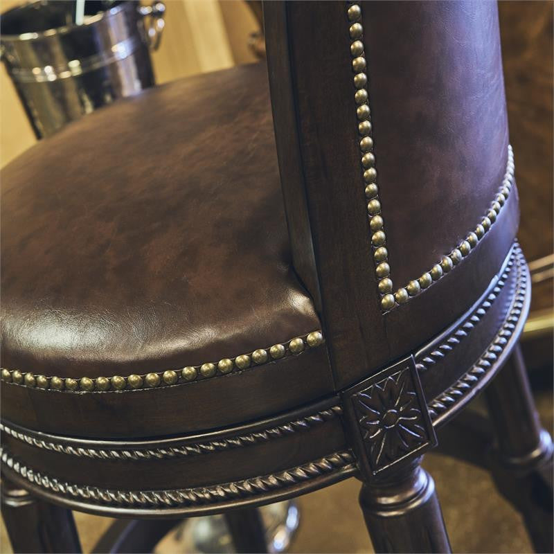 New Ridge Home Goods Chapman 31" Wood Bar Height Swivel Barstool in Walnut