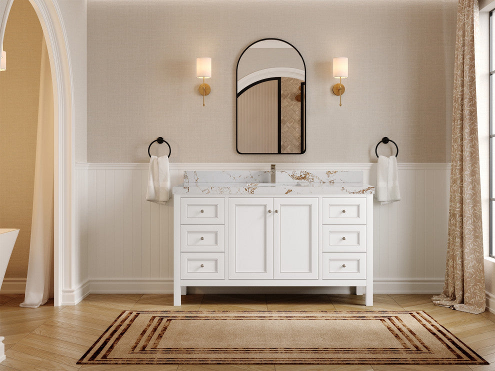 Nashville 60" Single Bathroom Vanity, White 2" Viola Gold