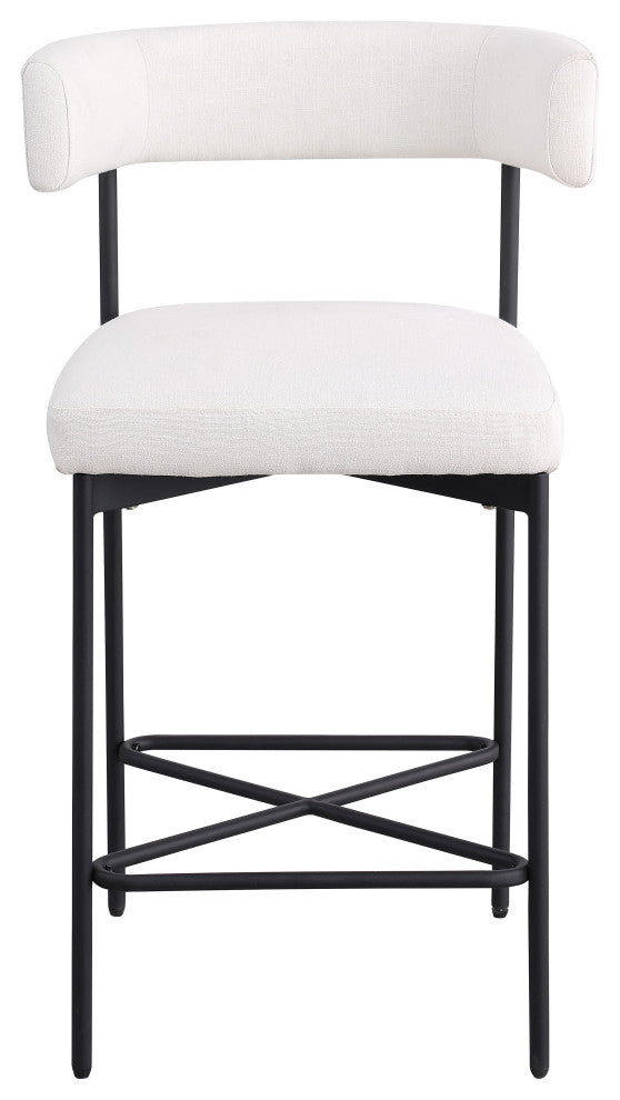 Rivage Durable Linen Textured Fabric Stool (Set of 2), Cream, Matte Black