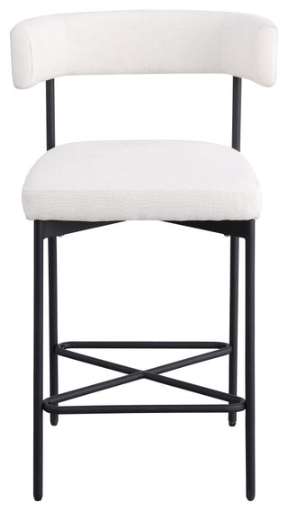 Rivage Durable Linen Textured Fabric Stool (Set of 2), Cream, Matte Black