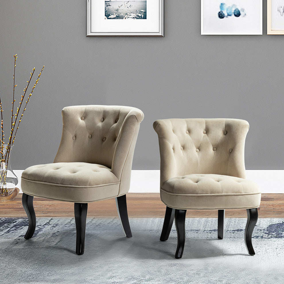 Upholstered Accent Chair With Tufted Back, Set of 2, Tan