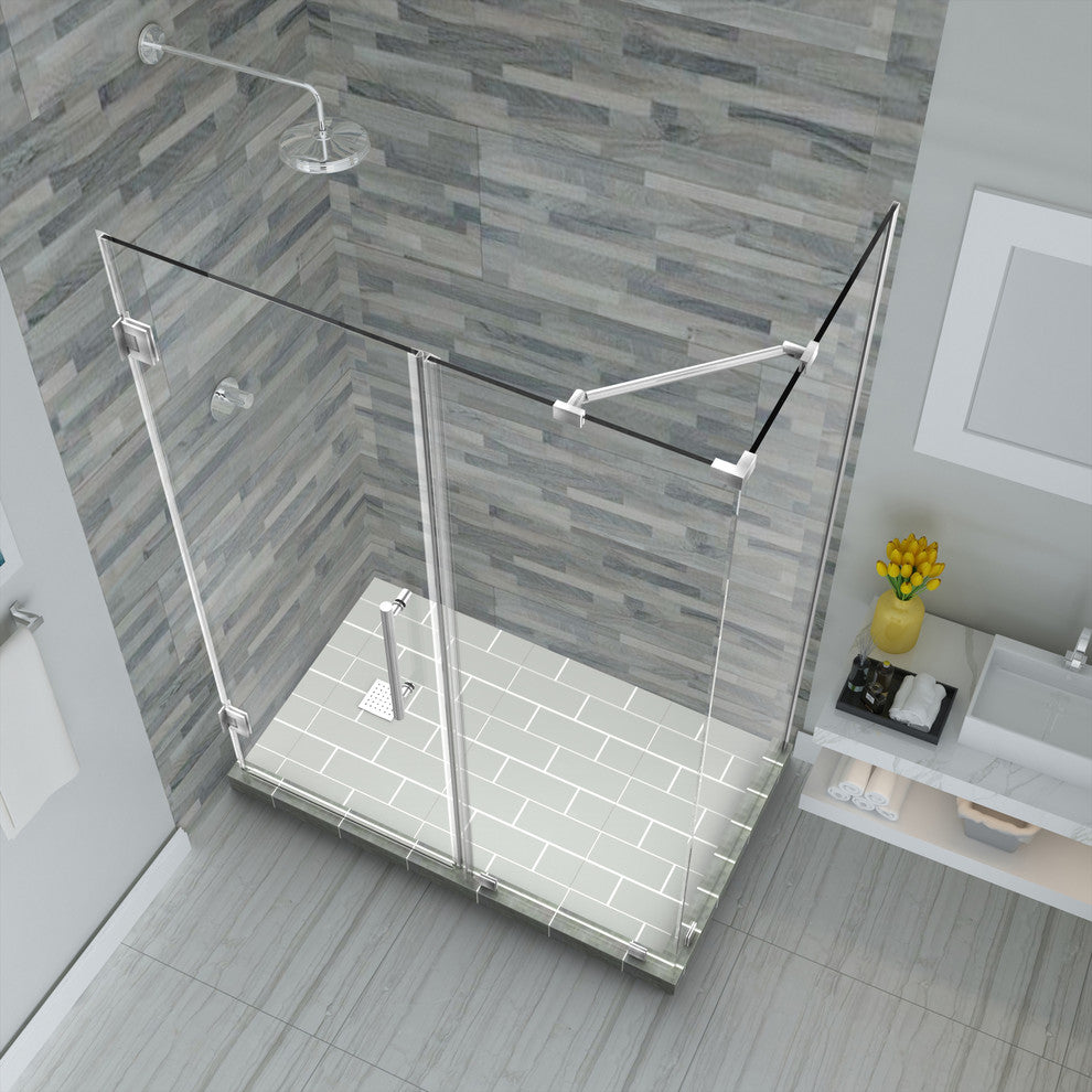 Bromley 62.25"-63.25"x38.375"x72" Frameless Corner Hinged Shower Enclosure