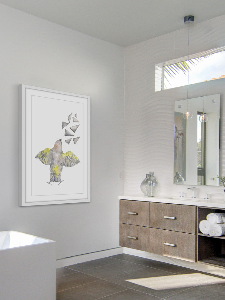 Marmont Hill, "Bird with Shapes" by Thimble Sparrow Framed Painting Print, 30x45