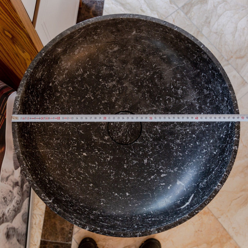 Natural Stone Black Marble Pedestal Round Sink Polished (D)20" (H)33.5