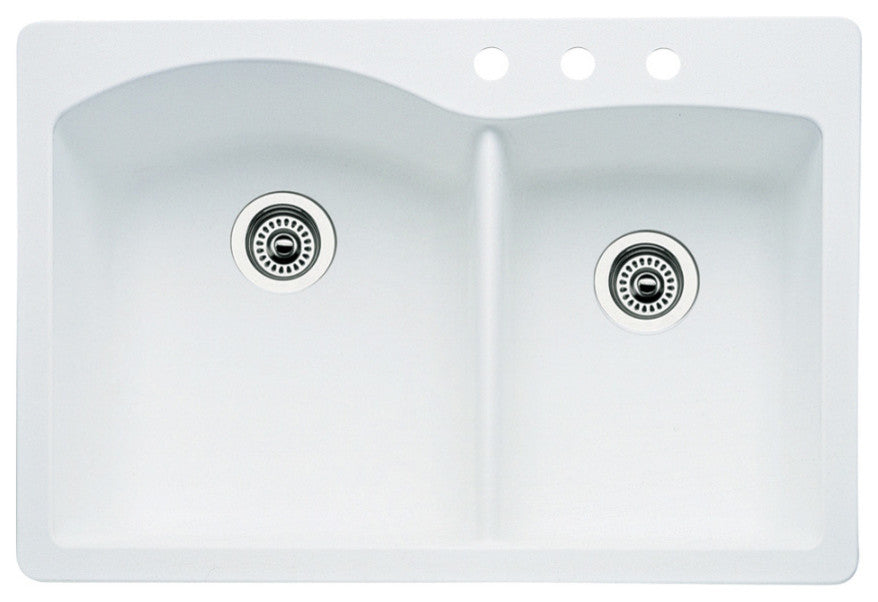 Blanco 440216-3 Diamond 33"x22" Granite Double Bowl Kitchen Sink, White