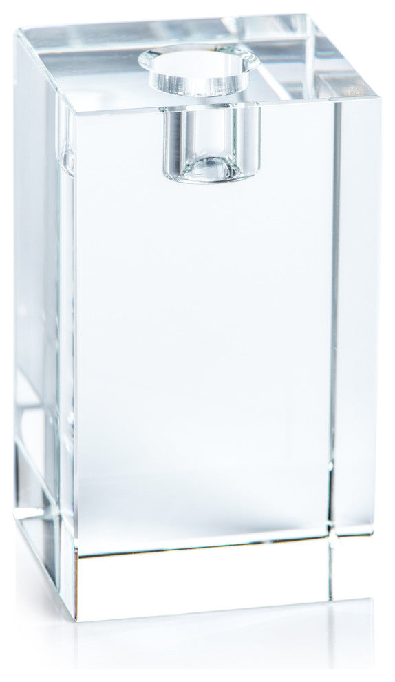 Romy Crystal Glass Taper Candle Holder, Square