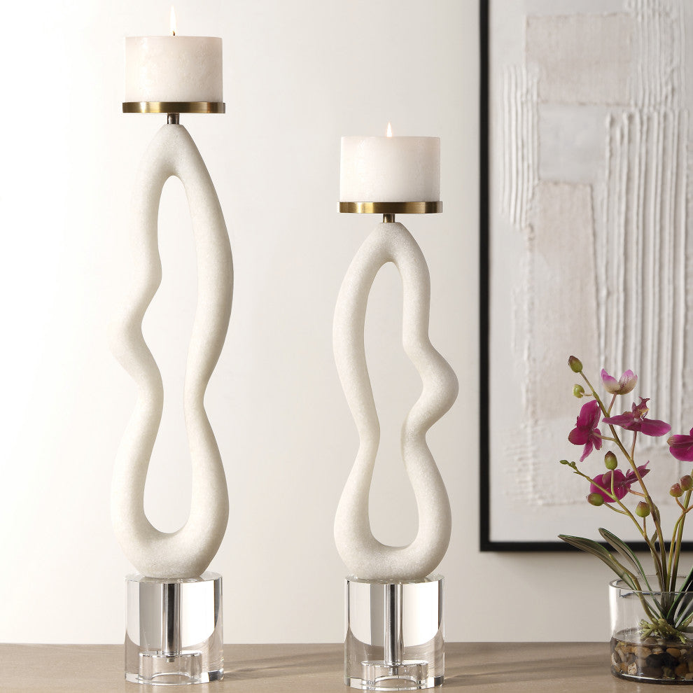 Uttermost Feamelo Ivory Stone Candleholders, Set of 2