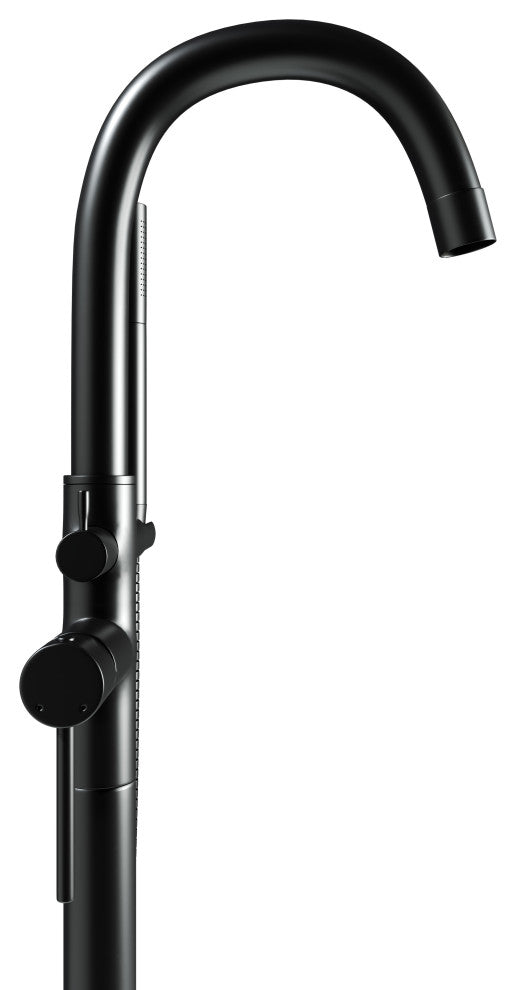 CastelloUSA Neptune Freestanding Tub Filler Faucet, Matte Black, Standard Handle