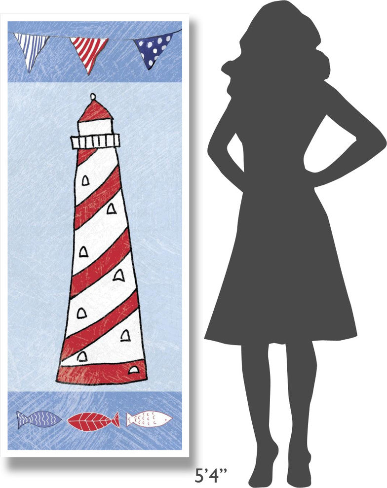"Coastal Lighthouse II on Blue" Digital Paper Print by Farida Zaman, 26"x62"