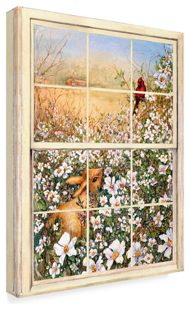 "Bunny And Berries Through The Window" by Sher Sester, Canvas Art, 19"x14"