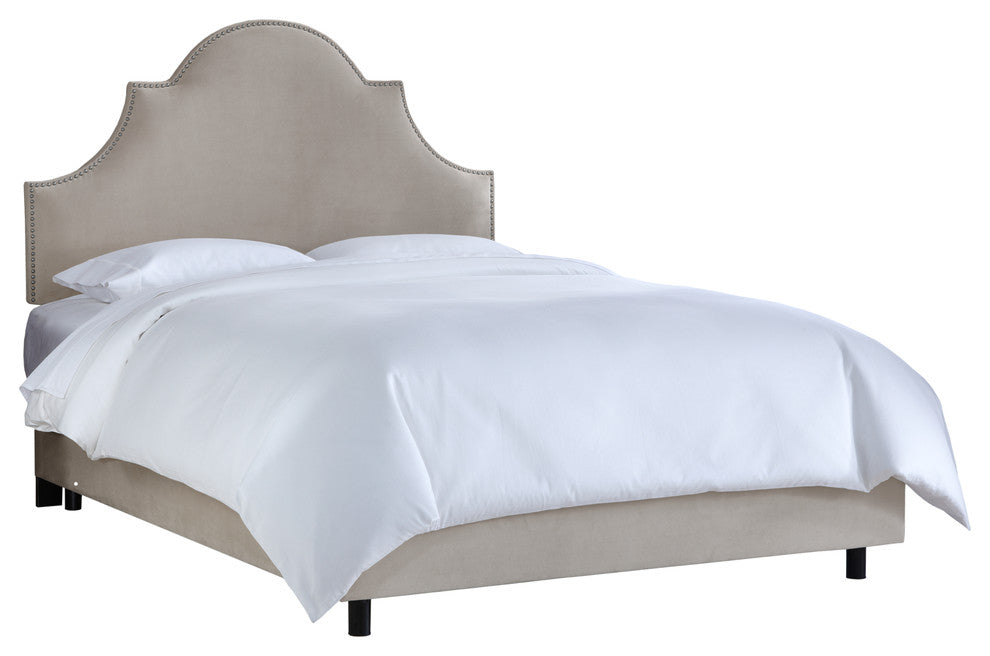 Taylor Nail Button High Arch Notched Bed, Velvet Light Gray, California King