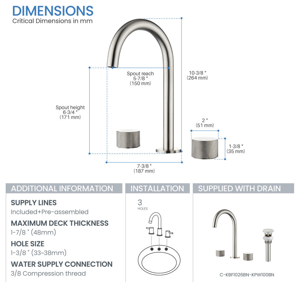 Circular X 8" Bathroom Sink Widespread Faucet with Drain Assembly, Brushed Nickel
