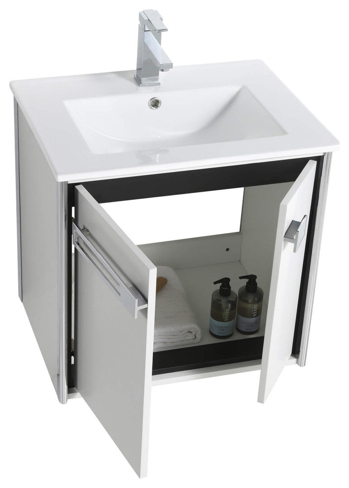 Oakville Wall Mount Bathroom Vanity, White Matte, 24", Chrome Hardware