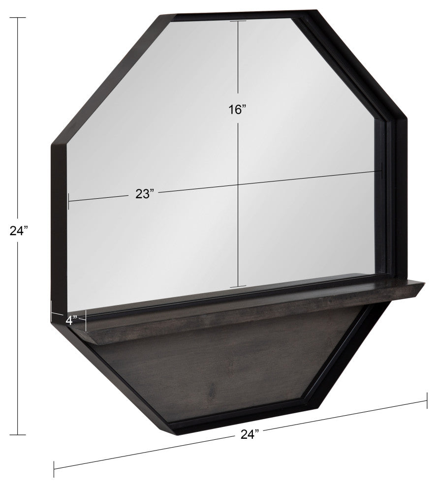 Owing Octagon Wall Shelf Mirror, Gray/Black, 24"x24"