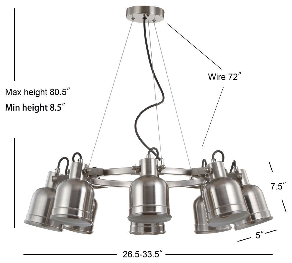 Liam Metal Led Pendant, Nickel, Nickel, Width: 26.5"