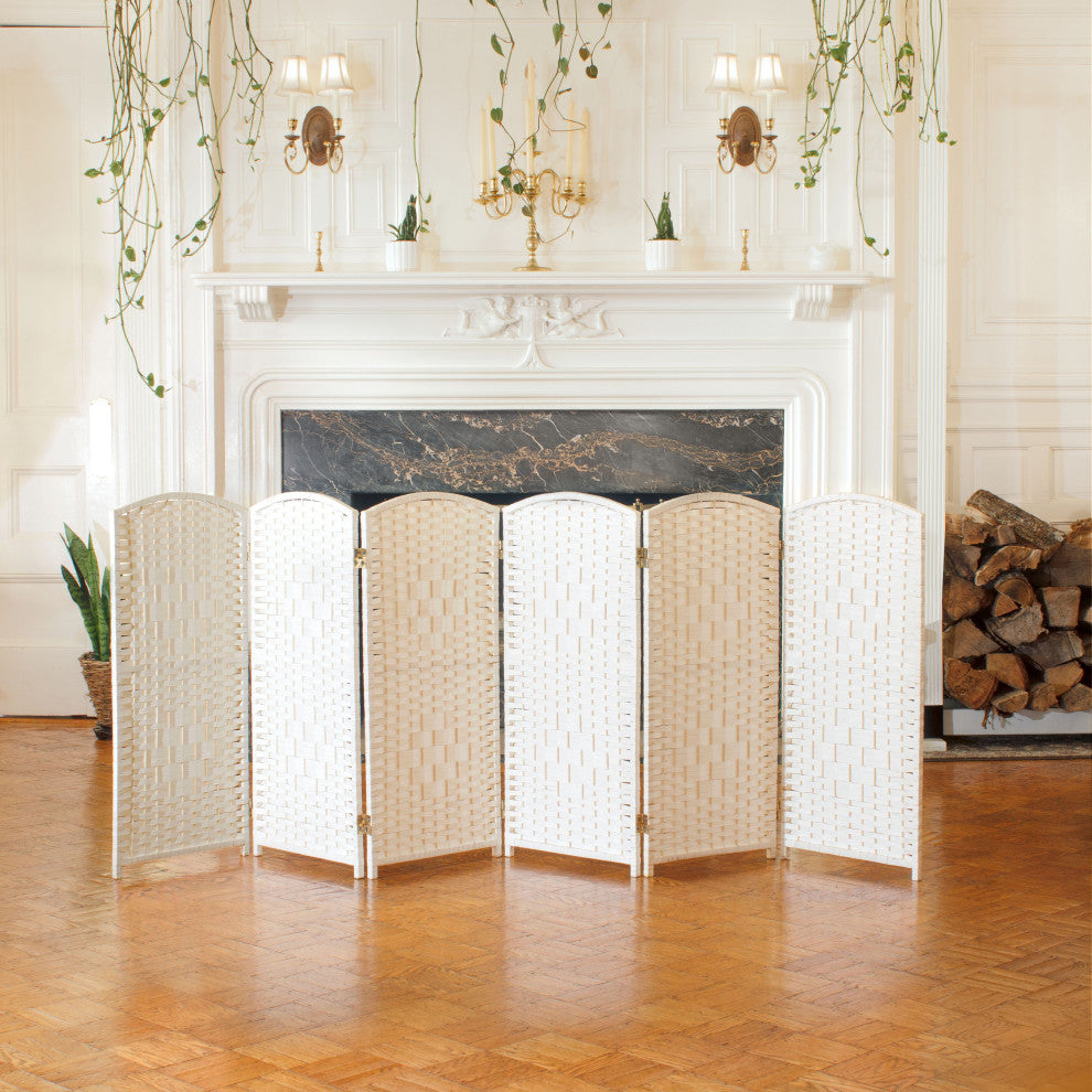 3 ft. Short Diamond Weave Fiber Room Divider White 6 Panel