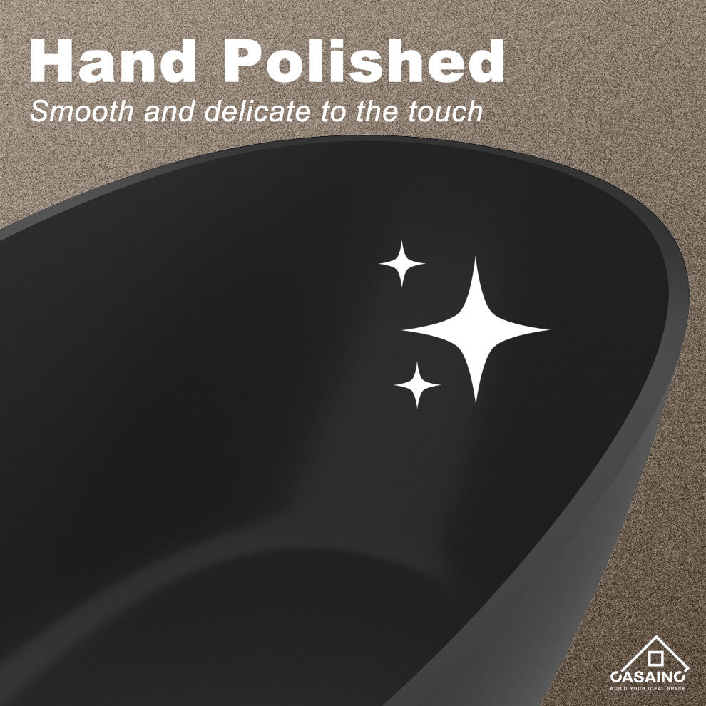65in Solid Surface Freestanding Bathtub in Matte Black, Matte Black