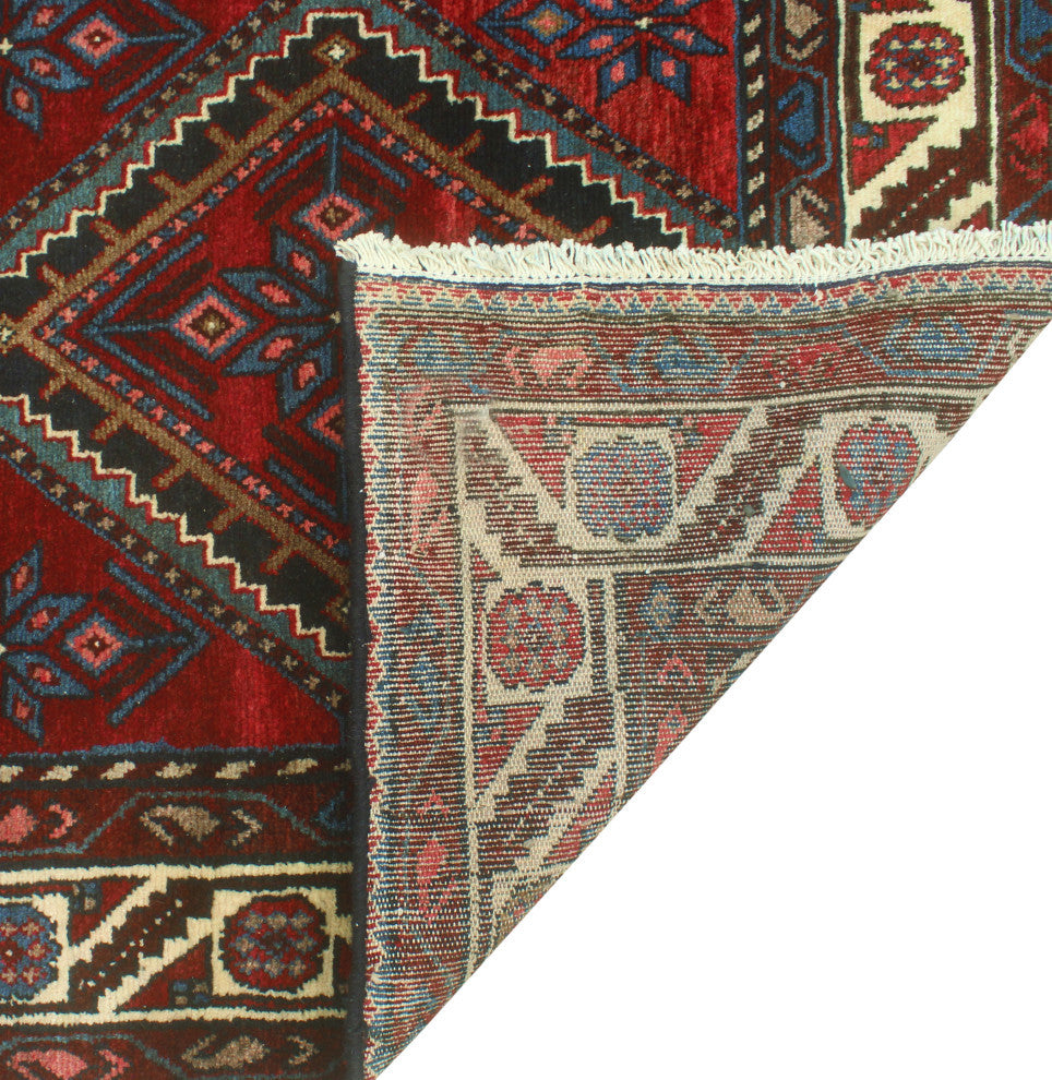 Fine Vintage Distressed Behbaha Red/Blue Runner, 3'4 x 9'11