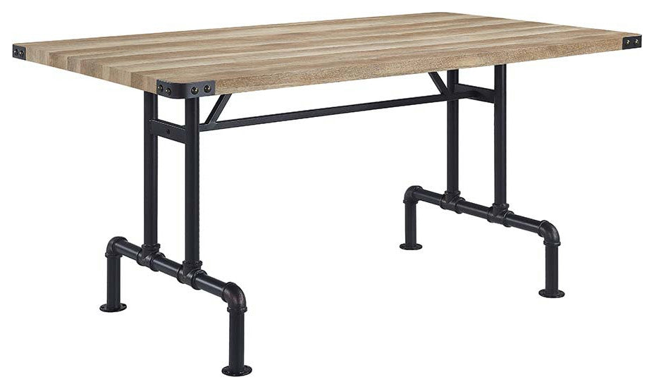 Acme Edina Dining Table, Oak & Sandy Black Finish