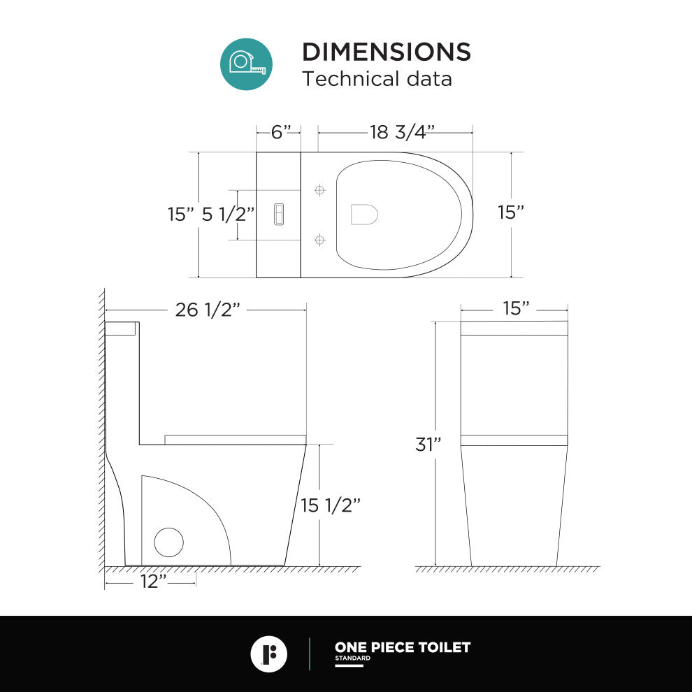 Fine Fixtures Dual-Flush Elongated One-Piece Toilet With High Efficiency Flush, Matte Grey