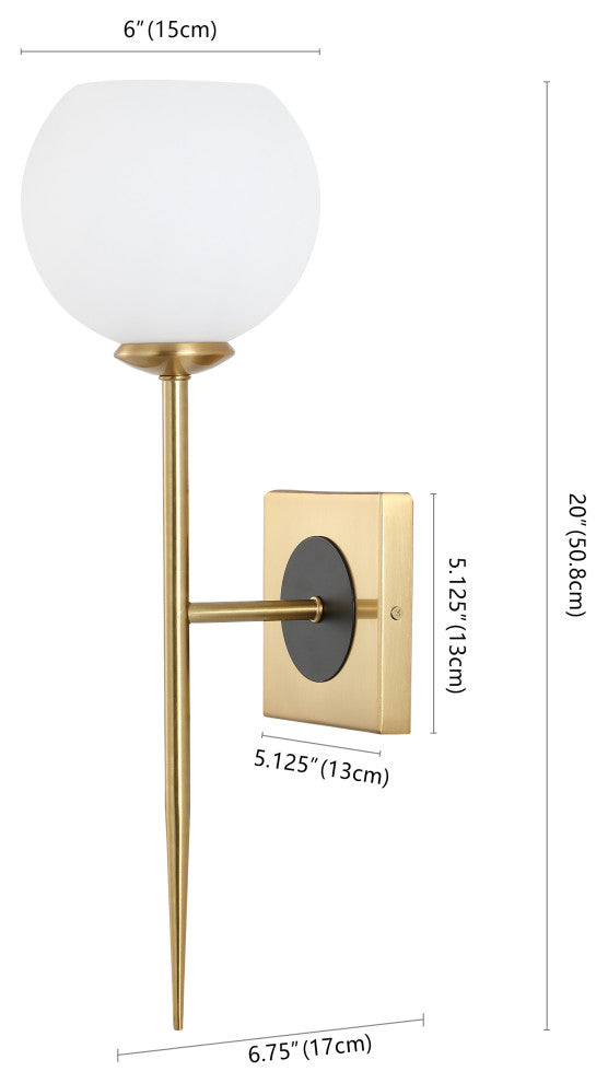 Sylvie 6" 1-Light Coastal French Country Iron LED Sconce, Brass Gold/White