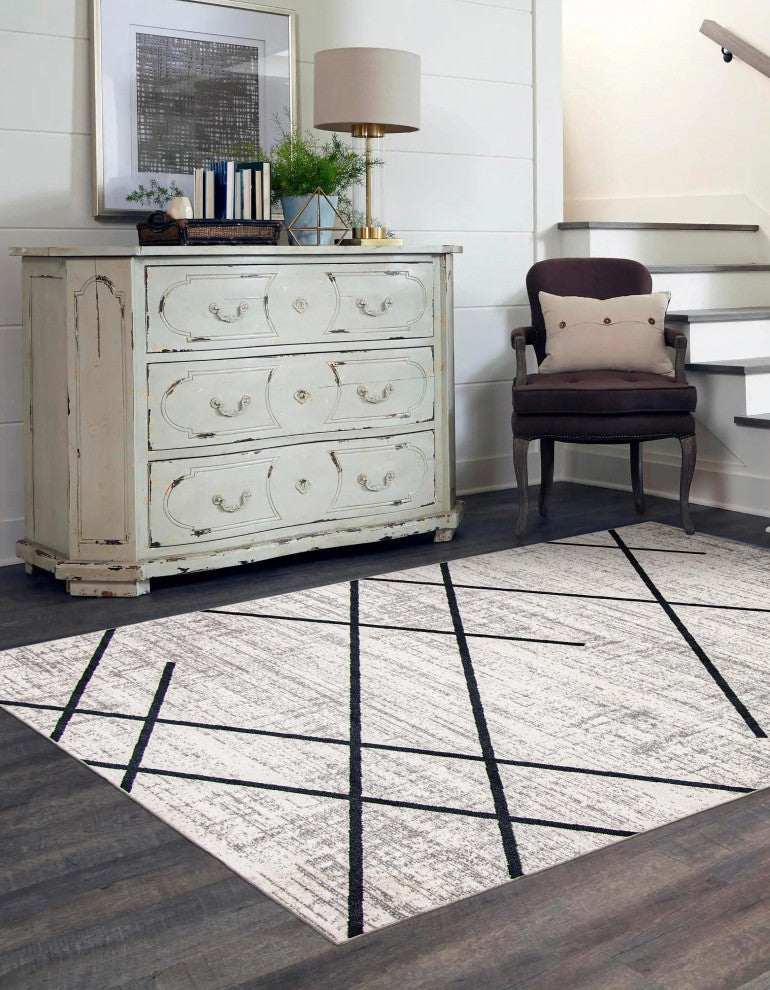 Aqua Damali Area Rug, Ivory/Blue, 8'x10'