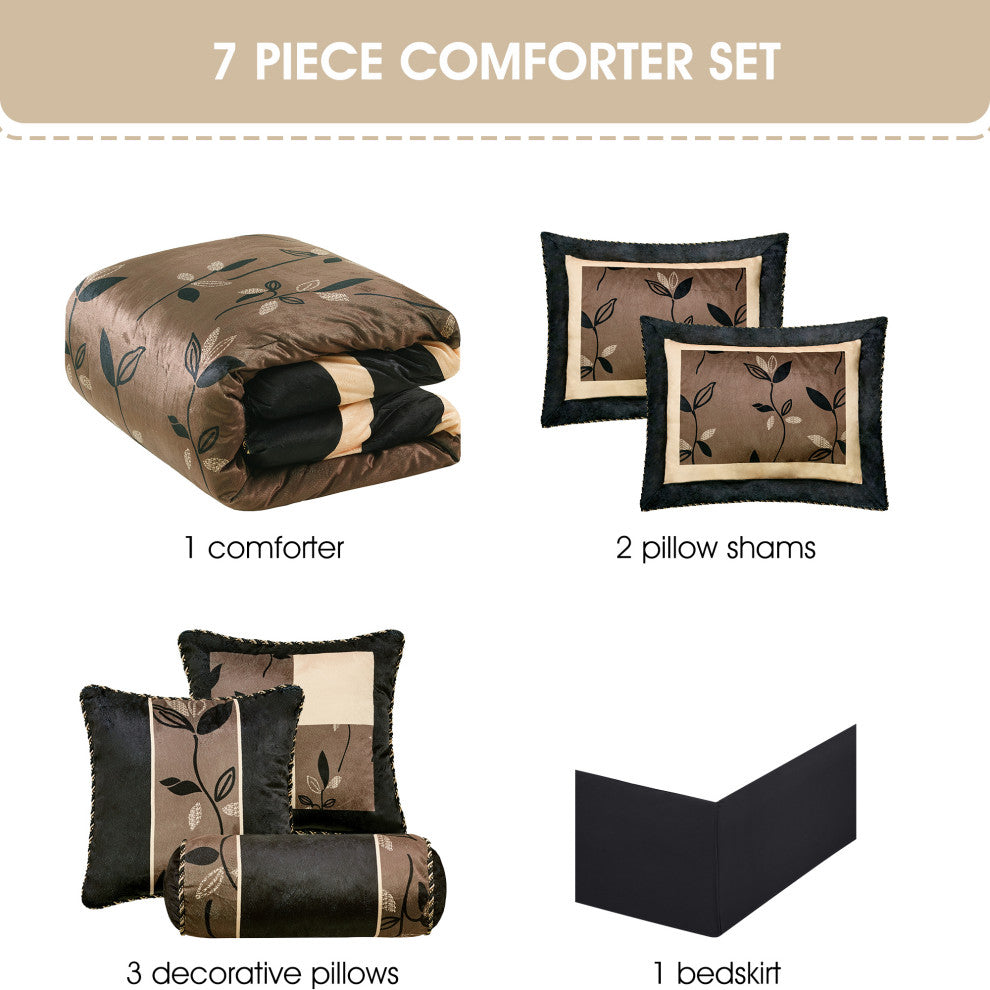 Nanshing Pastora 7-Piece Plush Print Comforter Set, Bronze, King