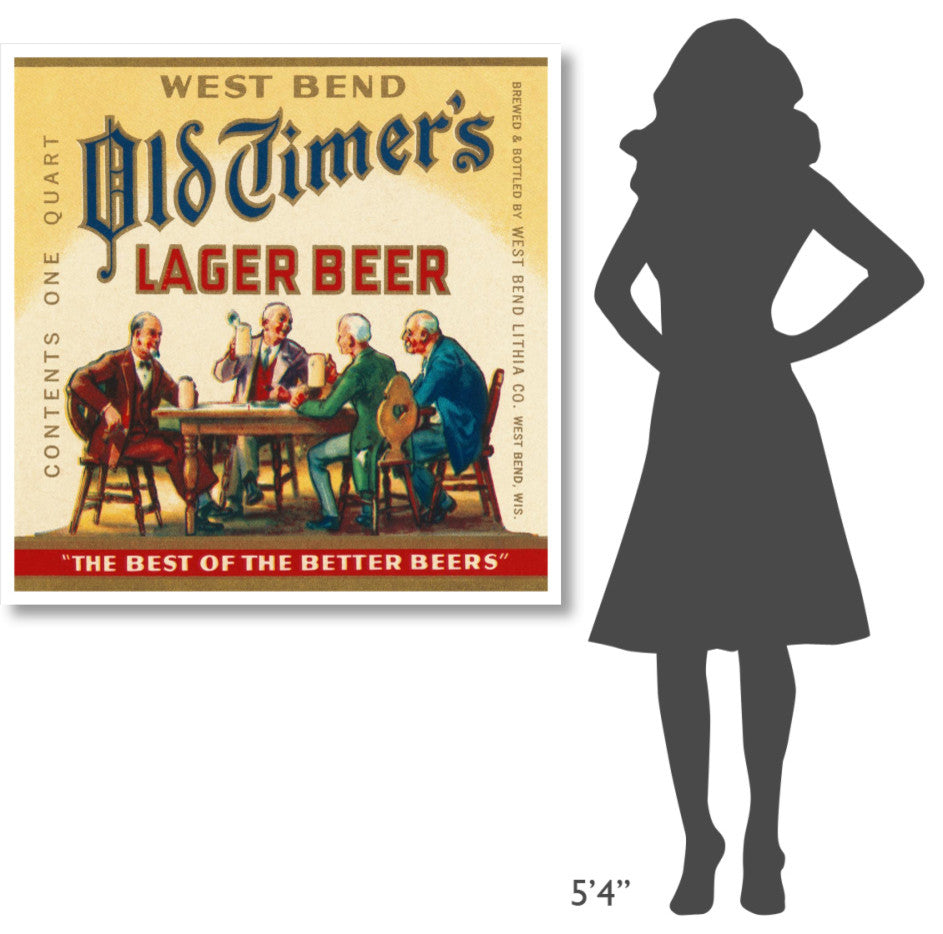 "West Bend Old Timer's Lager Beer" Paper Print by Vintage Booze Labels, 42"x42"