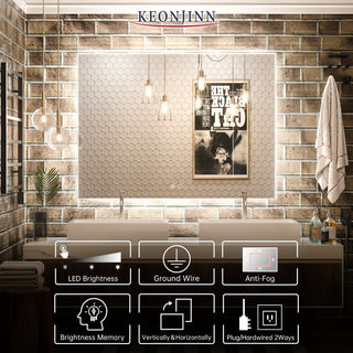 Backlit LED Mirror for Bathroom, Anti-Fog Dimmable, Silver, 48x36