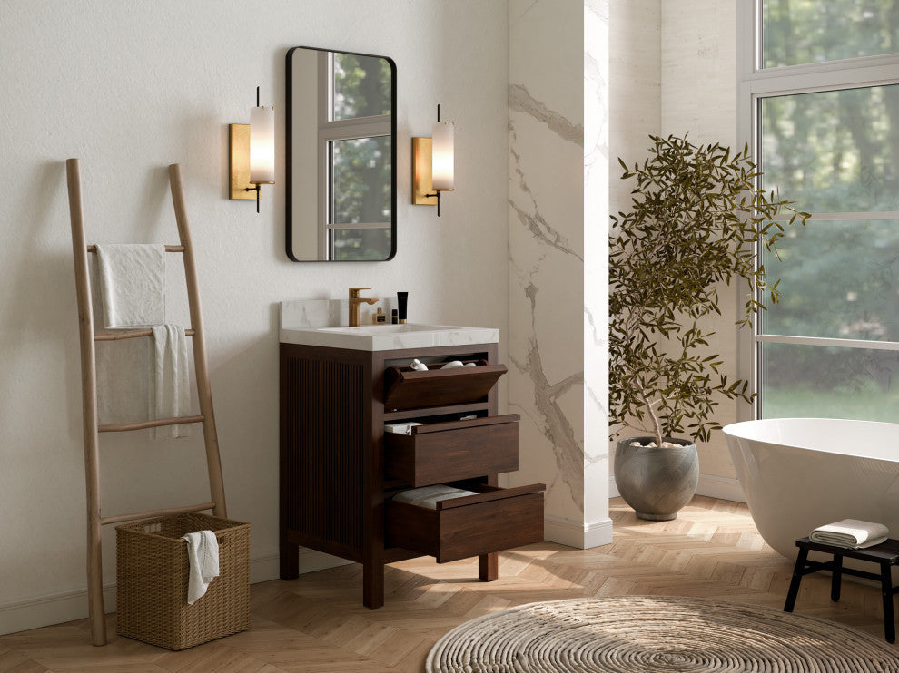 Elizabeth 24 Single Sink Bath Vanity in Dark Walnut Teak 2" Empira Quartz