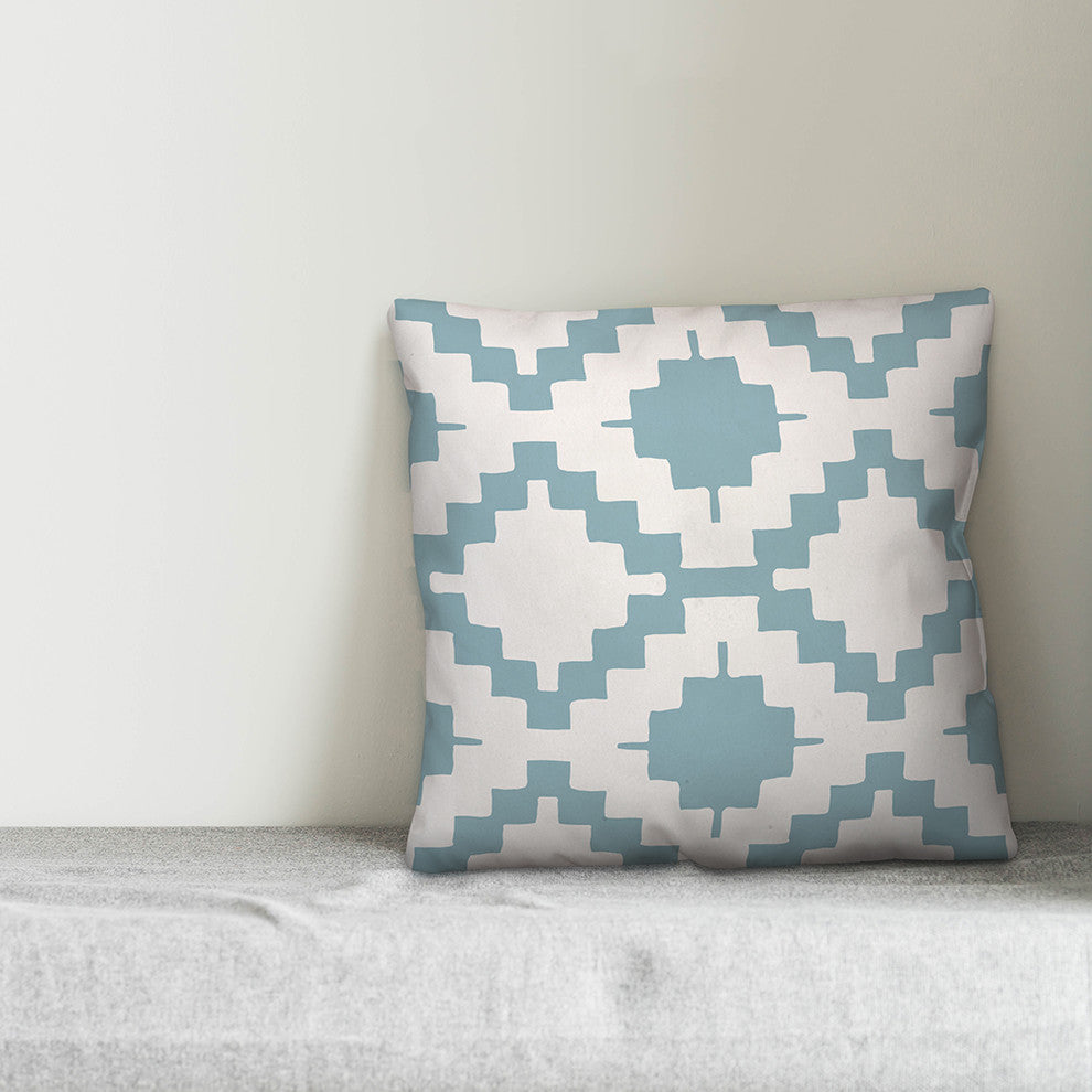 Blue and White Aztec 18x18 Throw Pillow