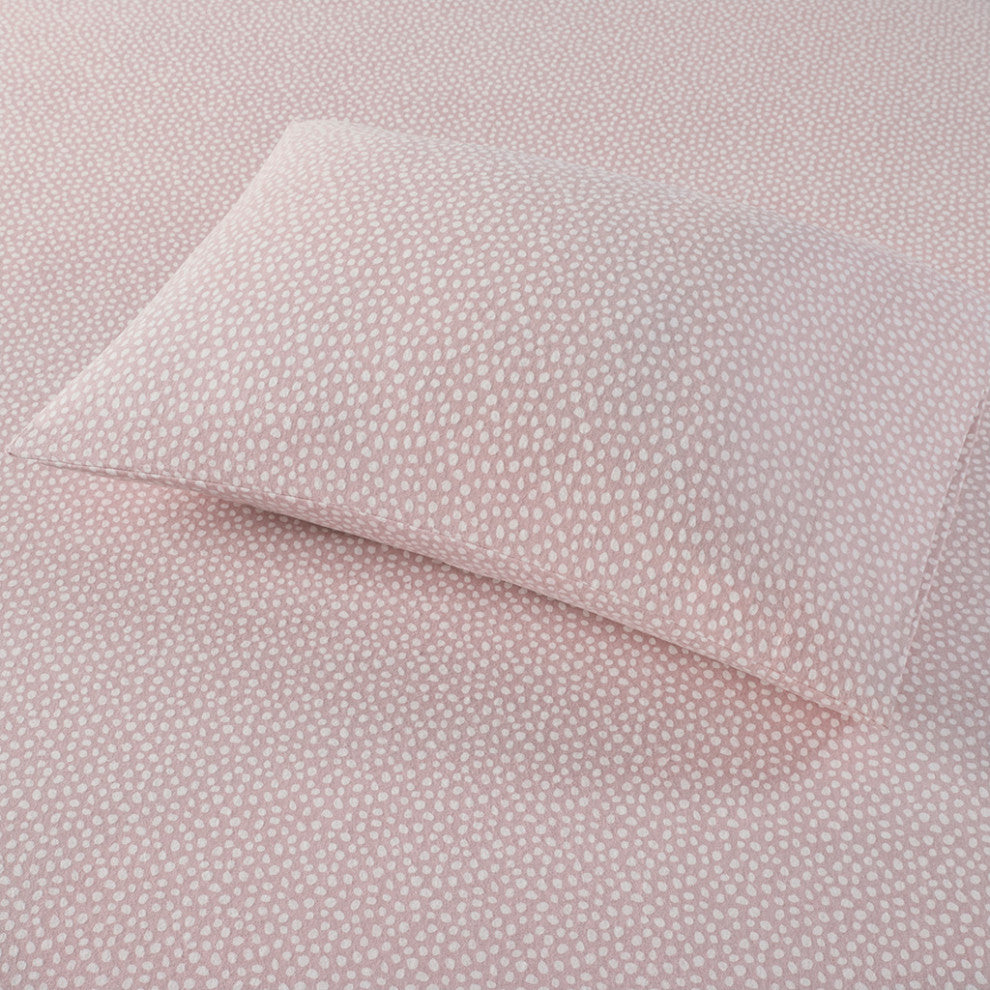 True North by Sleep Philosophy Cotton Flannel Print Sheet Set, Dots, Pink