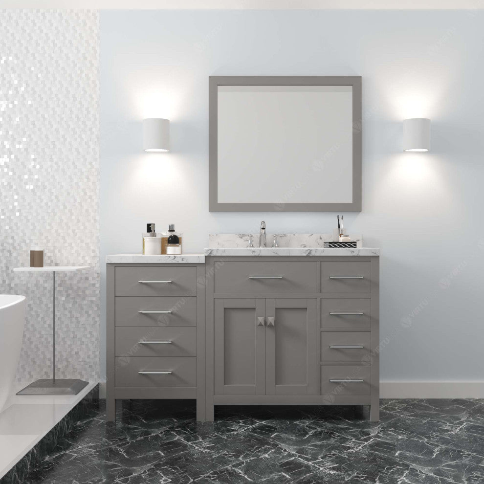 Caroline Parkway 57" Bath Vanity, Gray With Marble Quartz Top