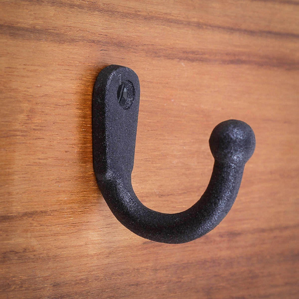 Black Wrought Iron Wall Mount Coat Hook 2" Proj. Rust Resistant with Hardware