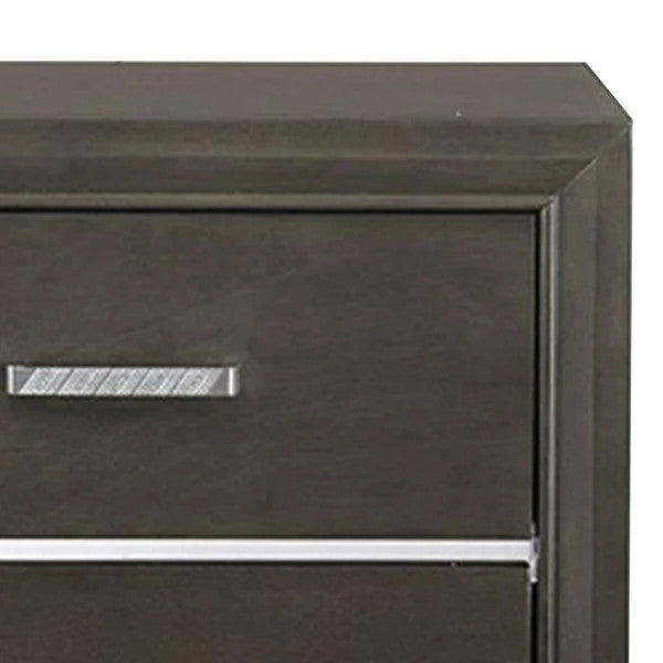 Benzara BM185456 Wooden Two Drawer Nightstand With Bracket Legs, Gray