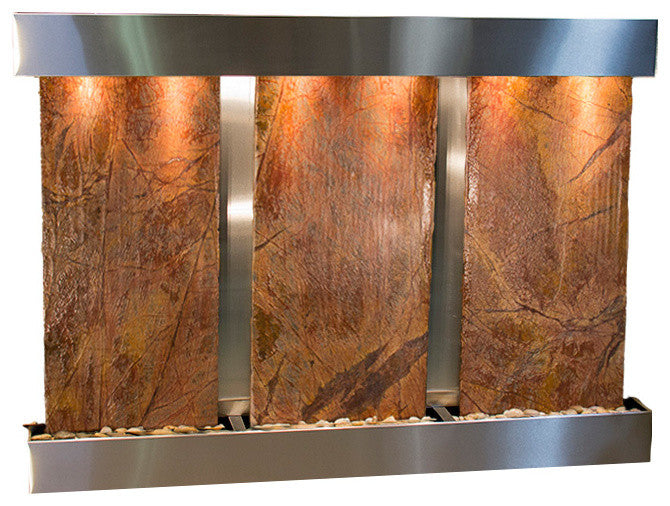 Olympus Falls Water Fountain, Brown Marble, Stainless Steel, Square