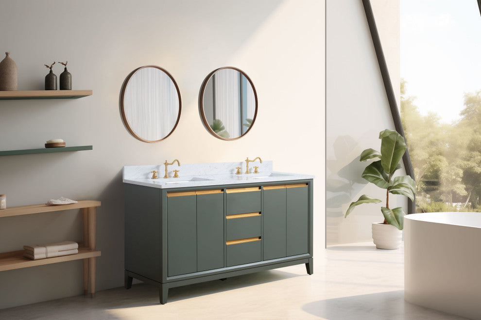 Vanity Art Bathroom Vanity With Sink, Vintage Green, 60" Double