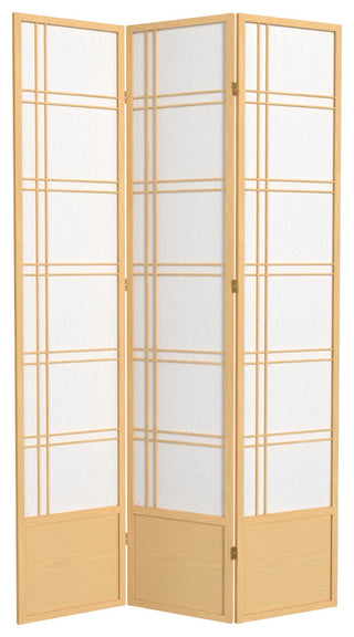 7' Tall Double Cross Shoji Screen, Natural, 3 Panels