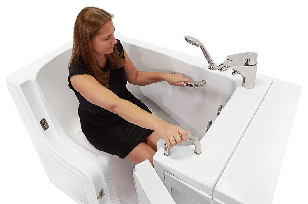 Ella Wheelchair Transfer 30"x52" Acrylic Soaking Walk-In Bathtub, Dual Drain