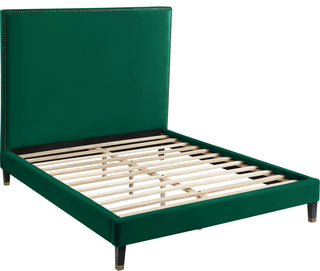Harlie Velvet Upholstered Bed, Green, Queen