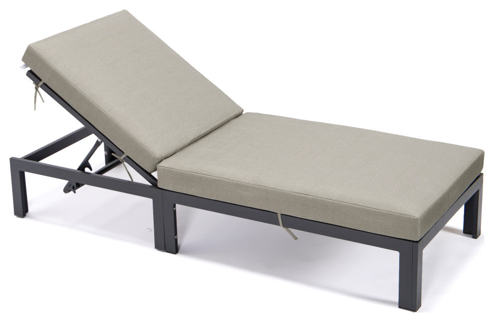 LeisureMod Chelsea Aluminum Patio Chasie Lounge Chair With Cushions, Beige