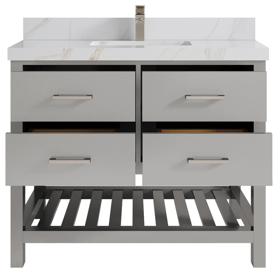 Parker 42" Single Sink Bath Vanity, Elephant Skin Gray 2" Calacatta Sienna