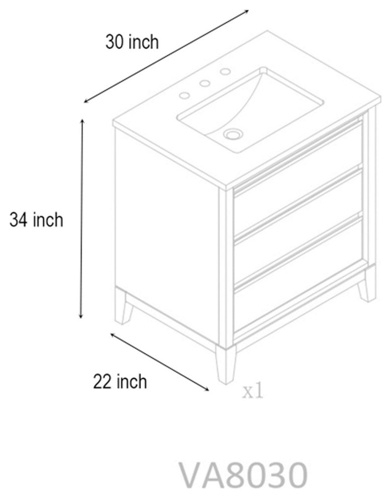 Vanity Art Bathroom Vanity With Sink, Natural Oak, 30" Single